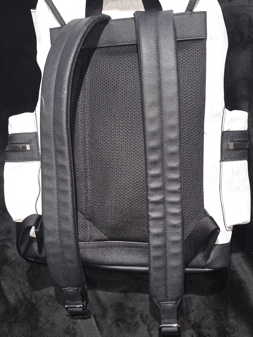 Michael Kors White and Black Monogram Backpack w/leather care kit